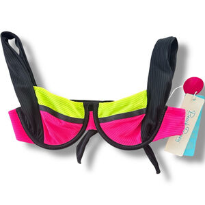 Beach Bunny Karter Neon Pink Black Lime Green Bikini Top XS